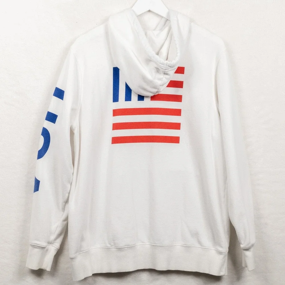 THE NORTH FACE USA Flag Graphic Pullover Fleece Hoodie White Mens Sz XL